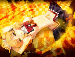 Rule 34 | 10s, 1girl, arms behind head, arms up, black pantyhose, blonde hair, checkered floor, drill hair, floor, gunp, looking at viewer, lying, mahou shoujo madoka magica, mahou shoujo madoka magica (anime), on back, pantyhose, school uniform, skirt, solo, stain, tears, thighhighs, tomoe mami, twin drills, twintails, yellow eyes