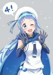 Rule 34 | 10s, 1girl, ;d, alternate costume, anniversary, beret, blue eyes, blue hair, cape, elbow gloves, gloves, hair flaps, hat, kantai collection, long hair, one eye closed, open mouth, samidare (kancolle), smile, solo, sparkle, yokoshima (euphoria)