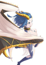 Rule 34 | 1girl, absurdres, aqua eyes, bell orgel, blue hair, blush, breasts, cape, commentary request, dragon girl, dragon horns, dragon tail, from side, highres, horns, monster girl, monster musume no oisha-san, open mouth, pale skin, scales, short hair, sideways mouth, simple background, skadi dragenfelt, smile, solo, tail, white background