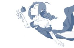 Rule 34 | 1girl, breasts, dress, drill hair, closed eyes, female focus, flower, monochrome, rose, simple background, solo, white background, zone-tan