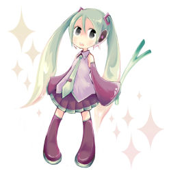 Rule 34 | detached sleeves, green hair, hatsune miku, hirary, long hair, necktie, skirt, solo, spring onion, thighhighs, twintails, vocaloid