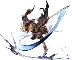 Rule 34 | 10s, 1boy, blonde hair, boots, cape, feathers, full body, gloves, granblue fantasy, hat, long hair, lucius (granblue fantasy), male focus, minaba hideo, official art, open mouth, orange eyes, solo, sword, teeth, transparent background, weapon