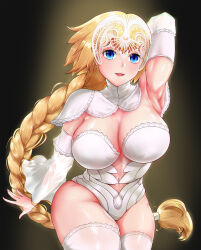 Rule 34 | 1girl, absurdres, armpit crease, armpit focus, armpits, blonde hair, blue eyes, breasts, fate/grand order, fate (series), female focus, highres, jeanne d&#039;arc (fate), jeanne d&#039;arc (ruler) (fate), large breasts, long hair, open mouth, quill26