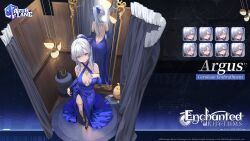 Rule 34 | 1girl, argus (azur lane), argus (cerulean enthrallment) (azur lane), ass, azur lane, backless dress, backless outfit, bag, bare back, bare shoulders, blue dress, blue eyes, blue hair, breasts, character name, cleavage, closed eyes, detached sleeves, dress, english text, expressions, full body, hand on own chest, high heels, light blue hair, long dress, long hair, long sleeves, looking at viewer, manjuu (azur lane), medium breasts, mirror, nekojira, official alternate costume, official art, second-party source, smile, solo