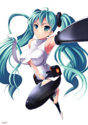 Rule 34 | 1girl, :o, ahoge, aqua eyes, aqua hair, armpits, barefoot, breasts, covered erect nipples, foreshortening, green eyes, green hair, hatsune miku, hatsune miku (append), highres, large breasts, long hair, looking at viewer, matching hair/eyes, navel, necktie, number10 (hagakure), parted lips, reaching, reaching towards viewer, selfie, simple background, solo, thighhighs, twintails, very long hair, vocaloid, vocaloid append, white background