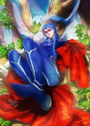Rule 34 | 1boy, artist name, blue hair, bodysuit, cape, character name, cu chulainn (fate), dated, fate/stay night, fate (series), feet, jun (ash), cu chulainn (fate/stay night), long hair, male focus, ponytail, red eyes, shoe soles, solo