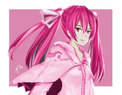 Rule 34 | 10s, 1girl, akame ga kill!, breasts, capelet, fitz (fita is the smartest), hair ribbon, long hair, mine (akame ga kill!), pink eyes, pink hair, pink theme, ribbon, small breasts, smile, solo, twintails