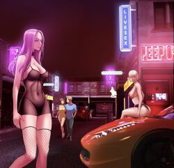 Rule 34 | ass, car, club, dr stein (pixiv), fishnet pantyhose, fishnets, motor vehicle, pantyhose, prostitution, revealing clothes, weapon