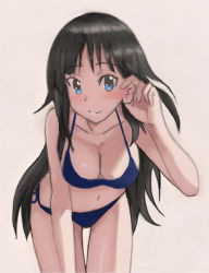 Rule 34 | 1girl, akiyama mio, bikini, black eyes, black hair, face, hime cut, k-on!, long hair, looking at viewer, md5 mismatch, qplus, qplus1, resolution mismatch, see-through, simple background, smile, solo, source larger, swimsuit, very long hair