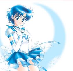 Rule 34 | 1990s (style), 1girl, bishoujo senshi sailor moon, bishoujo senshi sailor moon stars, blue eyes, blue hair, blue sailor collar, blue skirt, blue theme, bow, brooch, choker, cowboy shot, crescent moon, earrings, elbow gloves, gloves, hands on own chest, jewelry, leotard, looking at viewer, lowres, magical girl, matching hair/eyes, miniskirt, mizuno ami, moon, pleated skirt, pretty guardian sailor moon, retro artstyle, ribbon, sailor collar, sailor mercury, short hair, skirt, solo, star brooch, super sailor mercury (stars), takeuchi naoko, tiara, water, white gloves