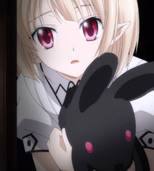 10s 1boy blonde_hair crossdressing fang gasper_vladi high_school_dxd highres male_focus pointy_ears red_eyes school_uniform screencap short_hair solo trap