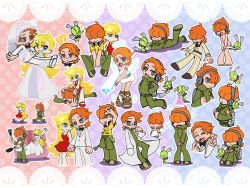 Rule 34 | 1boy, 1girl, brief (psg), carrying, chuck (psg), clothes around waist, cosplay, costume chart, couple, dress, freckles, frying pan, glasses, halo, headphones, hetero, lab coat, official style, orange hair, panties, panty &amp; stocking with garterbelt, panty (cosplay), panty (psg), panty (psg) (cosplay), panty pull, princess carry, role reversal, ruei (chicking), sitting, sitting on person, sweater, sweater around waist, underwear, vomit, wedding, wedding dress
