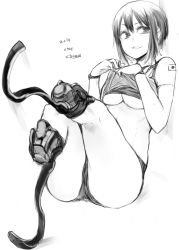 Rule 34 | 1girl, amputee, bags under eyes, dated, female focus, monochrome, original, prosthesis, short hair, sigama, signature, solo