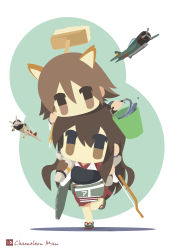 Rule 34 | 10s, 2girls, aircraft, airplane, akagi (kancolle), animal ears, artist name, bad id, bad pixiv id, bow (weapon), brown eyes, brown hair, brush, carrying, chameleon man (three), crossover, dog ears, flat color, kantai collection, long hair, miyafuji yoshika, mop, multiple girls, no lineart, piggyback, short hair, shoulder carry, strike witches, water, weapon, world witches series