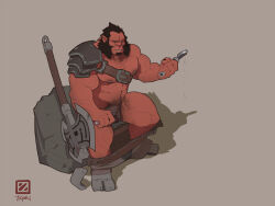 Rule 34 | 1boy, arm hair, armor, axe, axe (dota), bara, bare pectorals, battle axe, chest belt, chest hair, clothes pull, dota (series), dota 2, from above, full body, hairy, half-erect, holding, holding knife, knife, large pectorals, leather, leg hair, male focus, muscular, muscular male, mutton chops, navel hair, nipples, old, old man, pants, pants pull, pauldrons, pectorals, penis grab, planted, receding hairline, rock, shaving, shaving crotch, short hair, shoulder armor, single pauldron, sitting, solo, strongman waist, thick eyebrows, thick thighs, thighs, tigari, uncensored, weapon