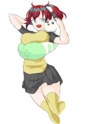 Rule 34 | aiba ami, blue eyes, digimon, highres, lopmon, red hair, simple background, skirt, white background