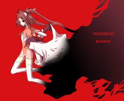 Rule 34 | 1girl, breasts, coat, long hair, red background, red eyes, red hair, rommy, tales of (series), tales of the tempest