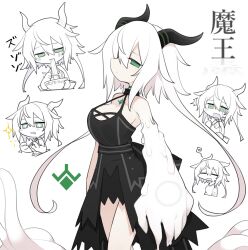 Rule 34 | + +, 1girl, ^^^, arms at sides, asymmetrical arms, bare shoulders, black collar, black dress, black horns, bowl, breasts, chopsticks, cleavage, closed eyes, closed mouth, collar, commentary request, crying, crying with eyes open, dress, expressionless, fang, food, green eyes, half-closed eyes, hands up, holding, holding chopsticks, horns, inset, kisaragi kaya, large breasts, long hair, looking at viewer, meandros, multiple views, noodles, open mouth, original, profile, shirt, short hair with long locks, sideways glance, sideways mouth, skin fang, sleeveless, sleeveless dress, slime (substance), slurping, syrgoth (kisaragi kaya), tears, translation request, very long hair, white background, white hair