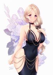 Rule 34 | 1girl, absurdres, asa (asakisafe1), asakisafe1, black dress, blonde hair, breasts, cleavage, dress, fire emblem, fire emblem: three houses, highres, looking at viewer, mercedes von martritz, nintendo, solo