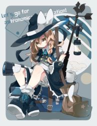 Rule 34 | 1girl, bad id, bad pixiv id, blonde hair, bow, braid, broom, coffee, english text, gloves, hair bow, hat, highres, kirisame marisa, lamp, long hair, ribbon, sam 58, solo, suitcase, telescope, touhou, weather vane, witch hat, yellow eyes