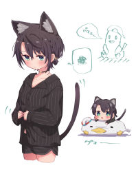 Rule 34 | animal ears, bird, black shirt, buttoning, buttons, cat ears, cat tail, duck, highres, hololive, jewelry, motion lines, necklace, oozora subaru, sasaki (glass1138), shirt, short hair, shorts, tail, virtual youtuber