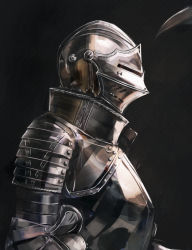 Rule 34 | 1other, armor, black background, breastplate, from side, full armor, knight, original, shoulder armor, sushi (sashimise), upper body