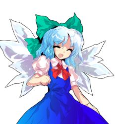 Rule 34 | alphes, cirno, closed eyes, dress, official art, pinafore dress, sleeveless dress, solo, touhou, touhou hisoutensoku, transparent background, wings