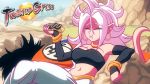 Rule 34 | 1boy, 1girl, android 21, animated, black sclera, breasts, cleavage, colored sclera, colored skin, commentary, cream, defeat, dragon ball, dragon ball fighterz, dragonball z, eating, eclair (food), food, happy, long tongue, lying, majin android 21, pastry, pink skin, red eyes, sitting, son goku, sound, tail, tongue, twistedgrim, video, video
