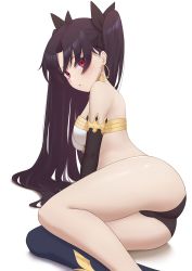 Rule 34 | 1girl, absurdres, armlet, ass, bare shoulders, bikini, black hair, black thighhighs, bracelet, breasts, detached sleeves, earrings, fate/grand order, fate (series), gold trim, hair ribbon, highres, hoop earrings, ishtar (fate), jewelry, long hair, looking at viewer, medium breasts, mismatched bikini, neck ring, parted bangs, red eyes, resolution mismatch, ribbon, single detached sleeve, single thighhigh, solo, source smaller, swimsuit, thighhighs, thighs, two side up, yihsien