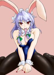 Rule 34 | 1girl, animal ears, blush, braid, breasts, rabbit ears, cleavage, condom, condom in mouth, female focus, image sample, izayoi sakuya, maid headdress, mouth hold, nail polish, naughty face, pantyhose, pixiv sample, playboy bunny, red eyes, seventh servant, short hair, silver hair, solo, sweat, embodiment of scarlet devil, touhou, twin braids, used condom, wrist cuffs