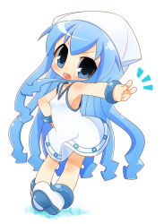 Rule 34 | blue eyes, blue hair, chibi, dress, hat, ikamusume, inuue kiyu, long hair, shinryaku! ikamusume, solo, tentacle hair, v