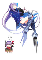 Rule 34 | absurdres, bb (fate), blue eyes, chibi, chibi inset, fate/extra, fate/extra ccc, fate (series), highres, meltryllis (fate), official art, purple hair, scan, simple background, tagme, thighs, wada arco, white background