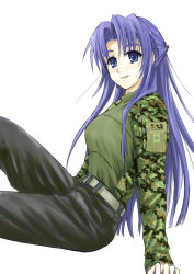 Rule 34 | 00s, 1girl, asakura ryouko, bad id, bad pixiv id, blue eyes, blue hair, camouflage, canada, canadian army, canadian forces, digital camouflage, funeral (artist), funeral (pixiv 471657), half updo, long hair, matching hair/eyes, military, simple background, solo, sumisi, suzumiya haruhi no yuuutsu, white background