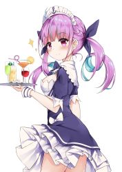 Rule 34 | 1girl, absurdres, anchor, blue dress, blue hair, blush, bow, braid, breasts, closed mouth, cocktail glass, colored inner hair, commentary request, crazy straw, cup, dress, drink, drinking glass, drinking straw, flower, fuyuki030, hair ribbon, highres, holding, holding tray, hololive, hurricane glass, medium breasts, minato aqua, minato aqua (1st costume), multicolored hair, pink hair, puffy short sleeves, puffy sleeves, purple eyes, purple ribbon, ribbon, short sleeves, simple background, smile, solo, sparkle, tray, twintails, two-tone hair, virtual youtuber, white background, white bow, white flower, wine glass, wrist cuffs