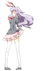 Rule 34 | 1girl, animal ears, bad id, bad pixiv id, blush, highres, long hair, looking back, miniskirt, non (z-art), purple hair, rabbit ears, rabbit girl, rabbit tail, red eyes, reisen udongein inaba, shoes, skirt, solo, tail, thighhighs, touhou, white thighhighs