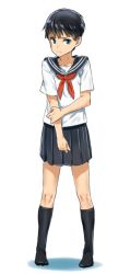 Rule 34 | 1boy, aqua eyes, child, crossdressing, fujimodoki, kneehighs, male focus, original, school uniform, skirt, socks, solo