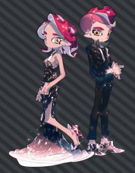 Rule 34 | 1boy, 1girl, high heels, highres, nintendo, octoling player character, ows28888888, splatoon (series), striped, striped background