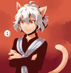Rule 34 | androgynous, animal ears, bad id, bad pixiv id, cat ears, cat tail, claws, cr72, crossed arms, curly hair, gender request, hunter x hunter, neferpitou, orange eyes, other focus, smile, solo, tail