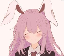 Rule 34 | 1girl, ^ ^, black jacket, blazer, blush, closed eyes, collared shirt, commentary request, happy, iris-san, jacket, long hair, necktie, purple hair, rabbit, rabbit girl, red necktie, reisen udongein inaba, shirt, simple background, smile, solo, touhou, very long hair, white background, white shirt