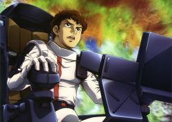 Rule 34 | 1boy, amuro ray, brown hair, char&#039;s counterattack, cockpit, gundam, highres, official art, pilot suit