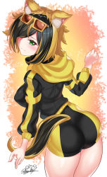 Rule 34 | 1girl, absurdres, animal ears, ass, black hair, blonde hair, blush, breasts, brown hair, cat ears, cat tail, from behind, green eyes, highres, hood, hoodie, huge ass, large breasts, leaning, leaning forward, looking at viewer, looking up, multicolored hair, nez-box, original, shiny skin, short hair, short shorts, shorts, sideboob, smile, solo, tail, thick thighs, thighs, virtual youtuber