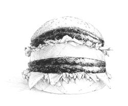 Rule 34 | food, food focus, greyscale, burger, megamac, monochrome, no humans, sousou (sousouworks), tagme, wcdonald&#039;s