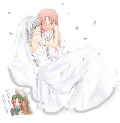 Rule 34 | 2girls, blush, bride, carrying, crying, dreaming, dress, embodiment of scarlet devil, female focus, formal, happy, happy tears, hong meiling, izayoi sakuya, multiple girls, pant suit, pants, princess carry, streaming tears, suit, tears, touhou, wedding, wedding dress, wife and wife, yuri