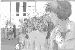 Rule 34 | !, !!, !?, 6+boys, 6+girls, ?, aida kensuke, ayanami rei, back, bent over, blush, braid, briefcase, bulging eyes, chair, classroom, couple, covering own mouth, crowd, desk, eye pop, full-face blush, glasses, greyscale, hand on another&#039;s face, hand to own mouth, heart, hetero, ikari shinji, kiss, kneeling, looking at another, lrk, monochrome, multiple boys, multiple girls, nagisa kaworu, neon genesis evangelion, on chair, opaque glasses, pants, school, school desk, school uniform, shirt, short hair, sitting, skirt, socks, souryuu asuka langley, speech bubble, standing, surprised, sweatdrop, twin braids, twintails, two side up
