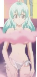 Rule 34 | 00s, 1girl, breasts, censored, convenient censoring, green hair, highres, large breasts, navel, run elsie jewelria, screencap, solo, standing, stitched, third-party edit, to love-ru