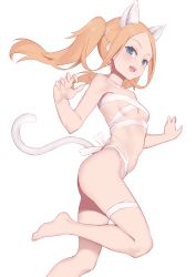Rule 34 | 1girl, abigail williams (fate), absurdres, animal ears, bandages, blonde hair, blue eyes, blush, breasts, cat ears, cat tail, fate/grand order, fate (series), forehead, highres, jilu, long hair, looking at viewer, naked bandage, open mouth, parted bangs, sidelocks, simple background, small breasts, smile, solo, tail, twintails, white background