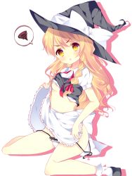 Rule 34 | &gt;:o, 1girl, :o, apron, bad id, bad pixiv id, black panties, blonde hair, bow, braid, breasts, clothes lift, hat, hat bow, kirisame marisa, long hair, midriff, no bra, no pants, open mouth, panties, puffy short sleeves, puffy sleeves, shirt, shirt lift, short sleeves, side-tie panties, single braid, sitting, small breasts, solo, spoken squiggle, squiggle, touhou, underboob, underwear, untied panties, v-shaped eyebrows, very long hair, vest, vest lift, waist apron, wariza, witch hat, yellow eyes, yume kichi
