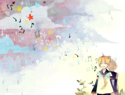 Rule 34 | 1boy, 1girl, bad id, bad pixiv id, blonde hair, brother and sister, closed eyes, hair ribbon, hetero, holding hands, kagamine len, kagamine rin, mig (36th underground), music, musical note, necktie, ribbon, sailor collar, short hair, siblings, singing, twins, vocaloid, yellow necktie