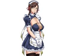Rule 34 | 10s, 1girl, black thighhighs, bracelet, braid, breasts, brown hair, cleavage, cleavage cutout, clothing cutout, collarbone, covered erect nipples, female focus, game cg, glasses, gloves, green eyes, jewelry, large breasts, legs, long hair, looking at viewer, maid, maid headdress, mitarai yuuna, sagging breasts, sei shoujo, skirt, solo, standing, starless, thighhighs, thighs, transparent background, twin braids, white background, will (company), zettai ryouiki