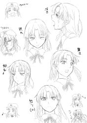 Rule 34 | 1girl, :o, :p, angry, braid, character sheet, crying, expressions, face, female focus, frown, greyscale, hat, highres, hong meiling, long hair, looking at viewer, monochrome, musical note, niwatazumi, no headwear, one eye closed, open mouth, parted lips, sidelocks, simple background, smile, star (symbol), surprised, tears, tongue, tongue out, touhou, twin braids, white background, wink
